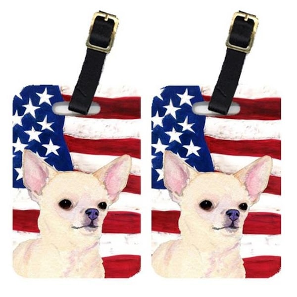 Carolines Treasures SS4228BT Pair Of USA American Flag With Chihuahua Luggage Tags SS4228BT - main